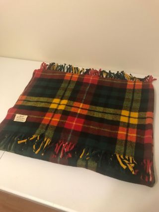 Vintage Faribo 100 Wool Throw Blanket Fringed 58x50 Multicolor