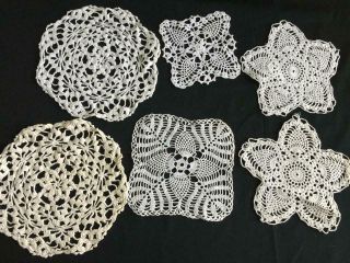 2 Vintage Doilies Hand Crocheted White Some Pineapple Pattern 7 To 9 " Round
