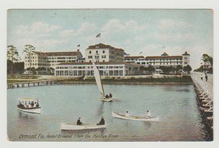 Florida Fl Ormond Beach Hotel W/ Boats In Halifx Postcard Old Vintage Card View