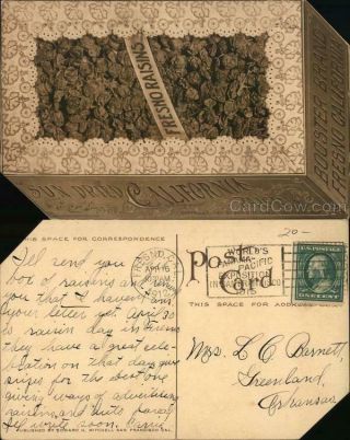 1912 Fresno Raisins - Booster Brand Die Cut Mitchell California Postcard 1c Stamp