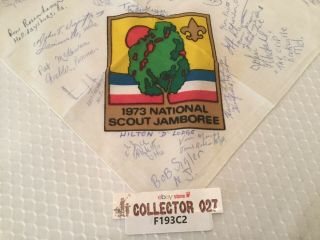 Boy Scout 1973 National Scout Jamboree Neckerchief Signed By Trading Post Staff