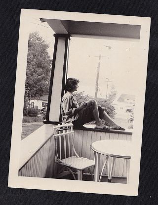 Antique Vintage Photograph Sexy Young Woman Sitting On Porch Wall