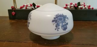 Replacement White Milk Glass Blue Flowers Floral Ceiling Fan Light Lamp Shade