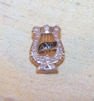 Vintage Alpha Chi Omega Sorority 10k Gold Pin / Badge,  Seed Pearls Old