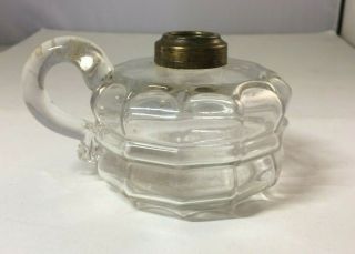 Antique Epag Clear Glass Small Loop Finger Oil Lamp Base Handled Font Only