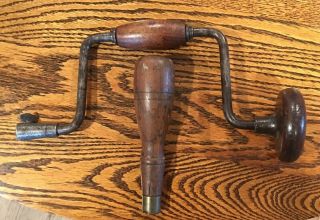 Vintage Handheld Wood Drill And Handle For Different Tools
