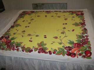 Vintage Cotton Tablecloth Fruits And Berries Print 53 " X 47 "