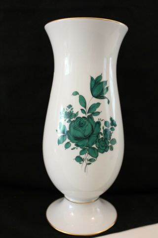 Large Augartan Royal Vienna Porcelain Vase " Maria Theresa Green Rose " Cir.  1930 