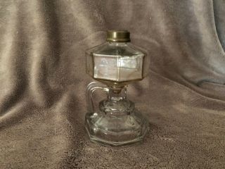 Vintage Unusual Octagon Clear Glass Oil Lamp Finger Hole No Burner