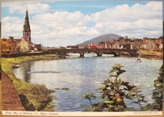 Irish Postcard River Moy At Ballina Co Mayo Town Church Ireland John Hinde 2/129