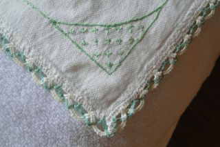 Vintage table runner dresser scarf embroidered flowers COLORFUL GREEN BORDER 3