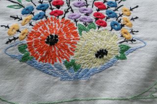 Vintage table runner dresser scarf embroidered flowers COLORFUL GREEN BORDER 5