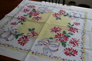 Vintage Cotton Kitchen Tablecloth 30x35 Flowers & Yellow