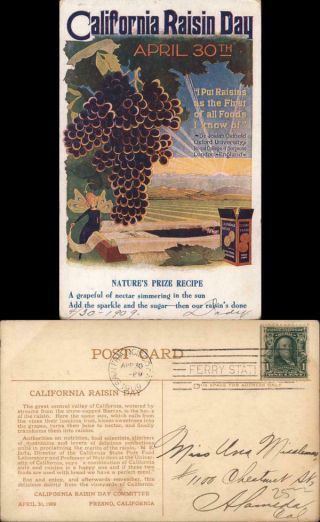 Fresno,  Ca California Raisin Day - April 30th,  1909 Poster Style Postcard 1c Stamp
