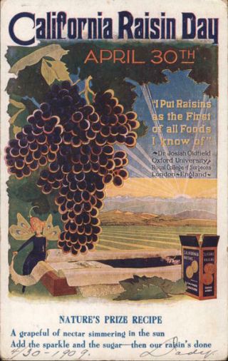 Fresno,  CA California Raisin Day - April 30th,  1909 Poster Style Postcard 1c stamp 2
