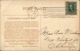 Fresno,  CA California Raisin Day - April 30th,  1909 Poster Style Postcard 1c stamp 3