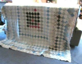 Vintage Cutter Quilt Blues Whites 72 " X 72 " Crafts Repair Hand Quilted