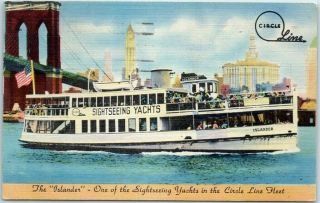 York City Postcard " The Islander " Sightseeing Yacht Circle Line Linen 1947