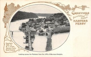 Harpers Ferry West Virginia 1905 Postcard Looking Across Potomac From Cliffs