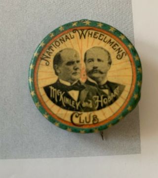 Rare Bicycle Mckinley Hobart Wheelmans Club Campaign Pinback Jugate Button