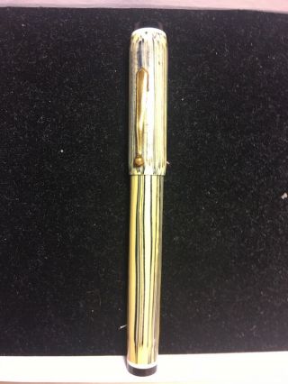 Oversized Flattop Restored Unbranded Early 1930s Fountain Pen.  Vivid Celluloid