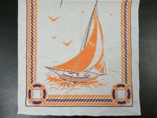 Vintage Sailboat Nautical Print Linen Cotton Blend Tea Kitchen Towel