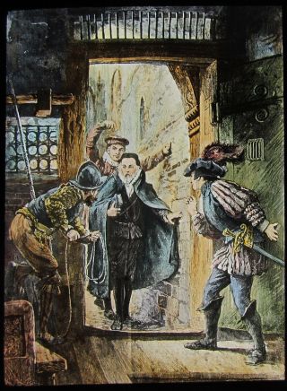 Colour Glass Magic Lantern Slide The Arrest Of William Tyndale C1900 Drawing