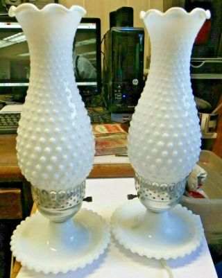Vintage Hobnail Milk Glass Hurricane Style Lamp 13 3/4 " Tall