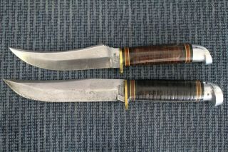 2 Western Sheath Knives Leather Handles Boulder Colorado 10 Inch
