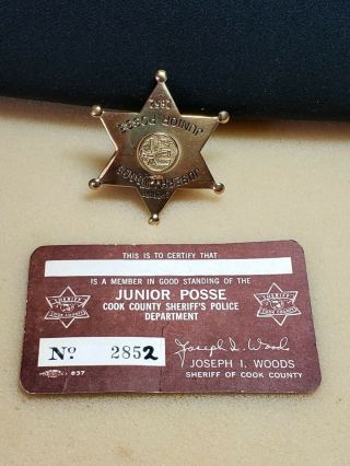Child Sheriff Joseph Woods Junior Posse Badge Pin & Oath Card,  2852,  1966 - 1970