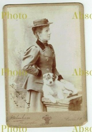 Cabinet Photo Young Lady With Cute Pet Terrier Dog Debenham Studio Cowes I.  O.  W.