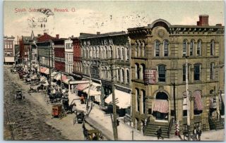 Newark,  Ohio Postcard " South Side Place " Downtown Street Scene W/ 1908 Cancel