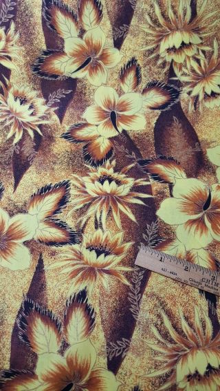 Vintage Hawaiian Textiles Fabric Gold Kokio Protea Brown Yellow 20 " L X 36 " W