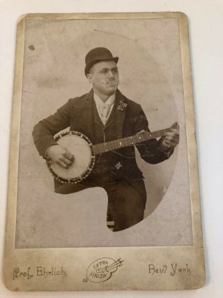 Banjo Player Musician Circa 1880s Cabinet Card Photo York N Y