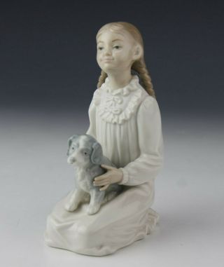 Retired Nao Lladro Spain My Pet 171g/m Girl W Dog Painted Porcelain Figurine Kkb