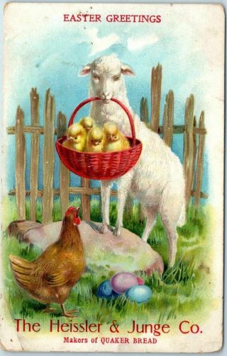 Vintage Easter Greetings Advertising Postcard " Heisler & Junge Co " Quaker Bread