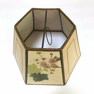Vintage Floral Print Hexagonal Paneled Lamp Shade Gold Trim 6 Sided Clip On