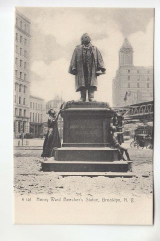 B & W Henry Ward Beecher Statue Brooklyn Ny Rotograph A126
