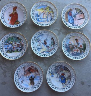 Set Of 8 Bing & Grondahl Carl Larsson Denmark 4.  5” Porcelain Plates Wall Hanging