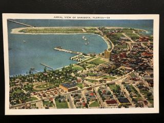 Antique Postcard C1930 - 50s Aerial View Of Sarasota,  Fl Florida (20789)