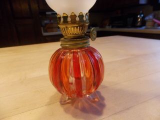 Vintage Orange and Red Stripped Footed Miniature Oil Lamp 8 Inches 2
