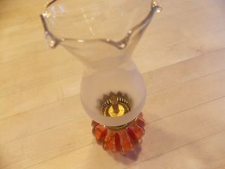 Vintage Orange and Red Stripped Footed Miniature Oil Lamp 8 Inches 3