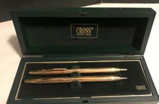 Vintage Cross 1/20 14k Gold Filled Pen & Pencil Set Case 150105 Usa