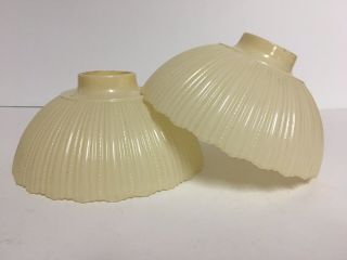 2 Vintage Scalloped Rim Ribbed Beaded Lamp Light Shades/globes Cream Color