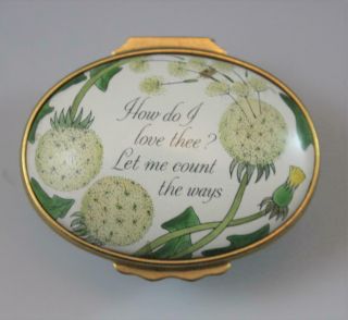 Halcyon Days Enamel Trinket Box " How Do I Love Thee? " E.  B.  Browning Gumps