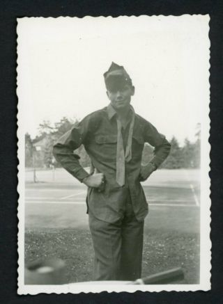 Handsome Army Man Vintage Photo Snapshot 1940s Uniform Military Gay Interest