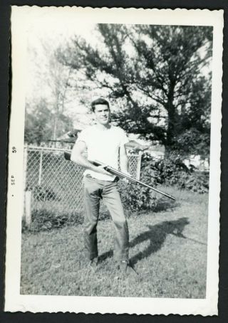 Handsome Man Shotgun Rifle Vintage Photo Snapshot 1950s Bulge Gay Interest