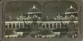 Rare 1905 Portland Lewis & Clark Exposition Stereoview - Main Entrance Night
