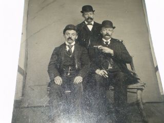 Antique 1880 - 1900 Tintype/3 Men,  1 Pointing Pistol At Other Man