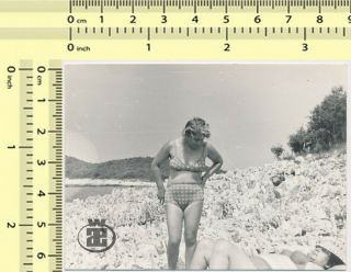 002 Two Bikini Women,  Ladies On Beach,  Out Of Frame Old Photo Snapshot